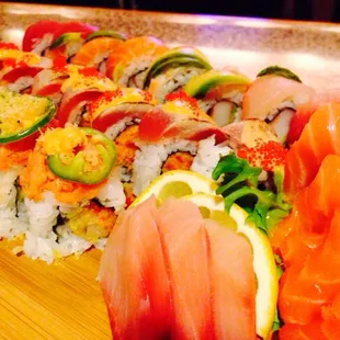 Lots of special rolls.  Rainbow roll, different fishes on the top. Tuna bomb roll, spicy tuna with extra tuna on the top.