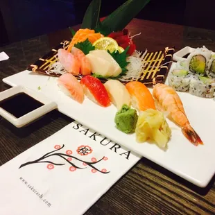 11.Sashimi &amp; Sushi Combo   5 pcs sushi, 10 pcs sashimi, 1 california roll