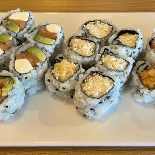 Philadelphia Roll, Crunch Roll, Spicy Salmon