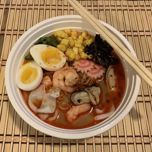 The seafood ramen with the hell broth