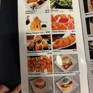 menu, sushi and sashimi