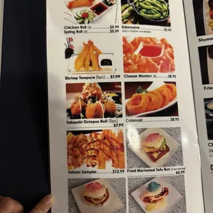 menu, sushi and sashimi