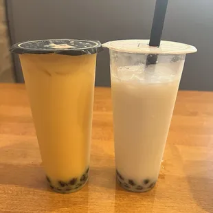 Mango milt tea boba and coconut milk tea boba