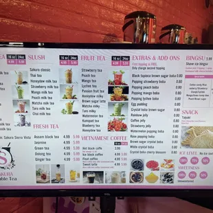 a menu on a large screen