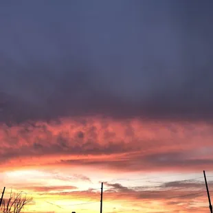 the setting of a colorful sunset