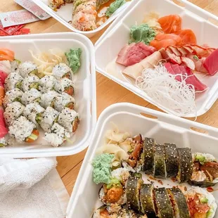 a variety of different types of sushi