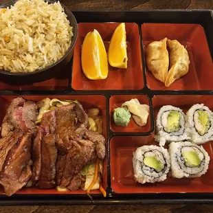 Bento box with steak