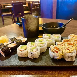 Sushi Lunch, Miso Soup, and  Hot Green Tea
