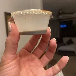 Soy sauce given for the sushi .... Really?  All 4 were this way and didn't fill one ramekin.