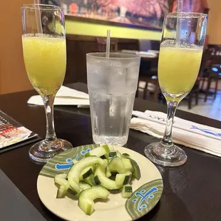 A sample of a delicious Pineapple Drink and a Cucumber Appetizer