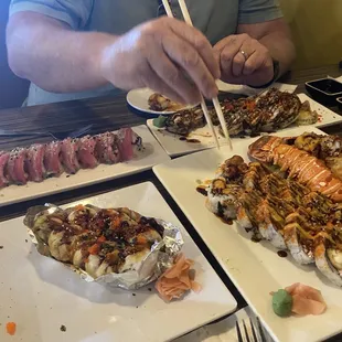 Kamikaze, snow roll, lobster tail,  ultimate tuna,