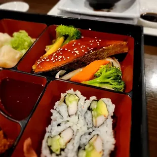 Lunch bento box teriyaki salmon