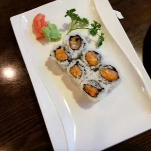 Spicy yellow tail tuna. Rice was old.  It was like I purchased this from the Pick&apos;n&apos;Save Metro Market.