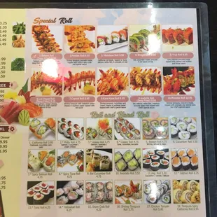 Sushi menu