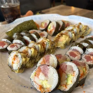 Fried bagel roll, Spicy Tuna roll and Kendall Roll