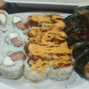 Philadelphia Roll, Teriyaki Chicken Roll and Shrimp Tempura Roll!