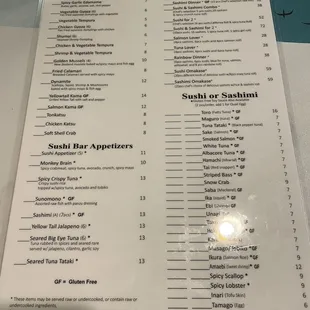 menu