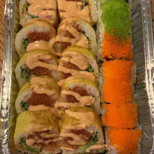 a variety of sushi rolls