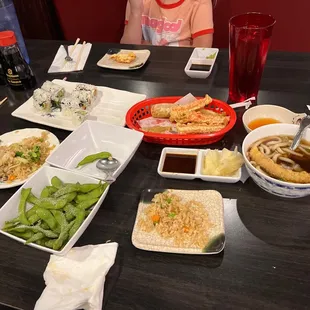 a table full of asian food