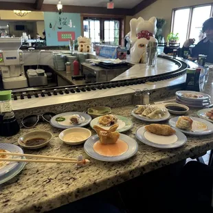a variety of food items on a counter