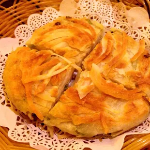 Scallion puff pancake. Crispier than the scallion pancakes at other restaurants.