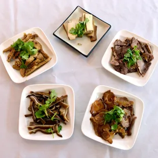 Beef in brown sauce Beef tripe in brown sauce Marinated pig ears Spiced dried bean curd