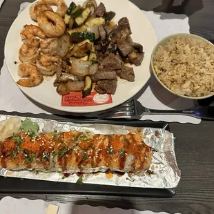 Lion King Roll Shrimp &amp; steak hibachi dinner  Fried rice