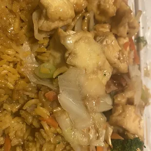 Tofu, rice, and veggies