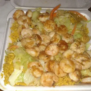 Double shrimp, fried rice and veggies