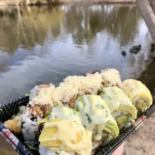 Crunchy &amp; Hawaii rolls. The Hawaii roll has mango on it. Soooooo good!