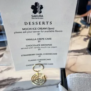dessert menu