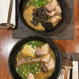 Spicy Miso Ramen (bottom) Tonkotsu Red Ramen (top)