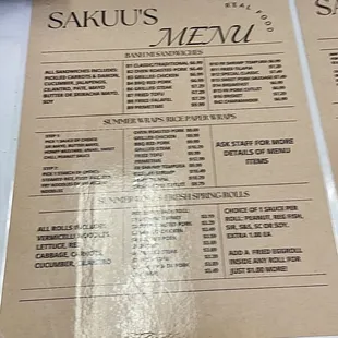 menu