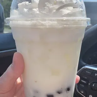 Coconut bubble tea w/ black Tapioca pearls mmm