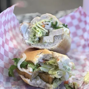 Fried tofu banh mi sandwich