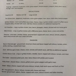 New Pizza menu
