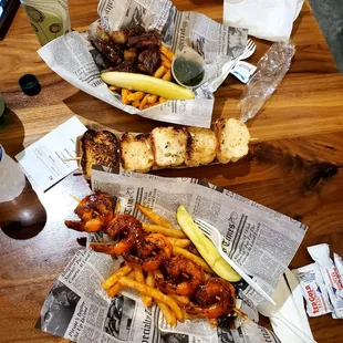 Steak and shrimp. Both came with fries and choice of sauce.