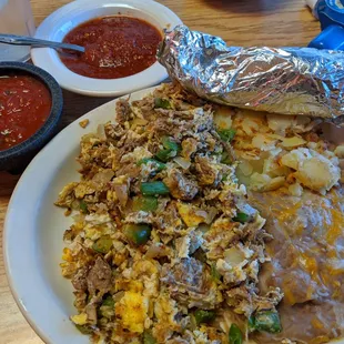 Machaca plate!   It's was so good.  There beans are homemade and the cottage fries were so good.