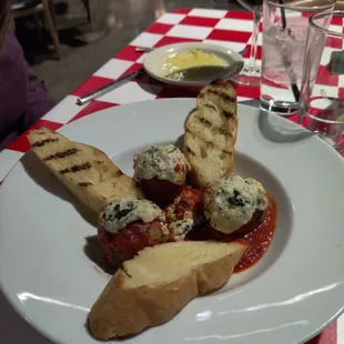 Meatball crostini appetizer - nice size for two people