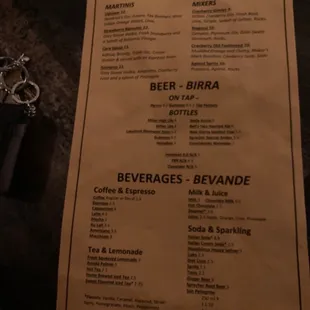 Cocktail menu