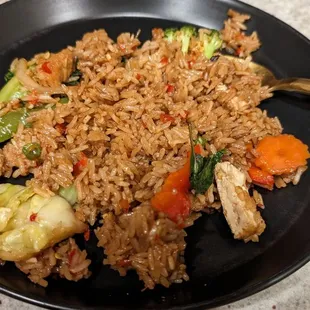 Basil fried rice with tofu, one order with 3 pieces of tofu. I liked the flavor but was disappointed in the ratio of rice to tofu.