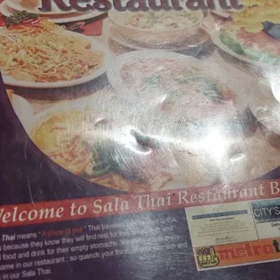 the menu for sala thai restaurant