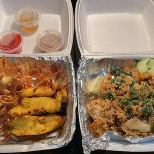 Thai Fried Rice, Chicken Satay Or Beef Or Pork, Crab Wonton