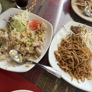 Beef pad Thai and fried rice