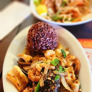 two plates of food on a table