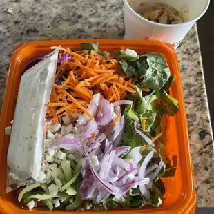 Create-my-own veggie salad with tofu on side.