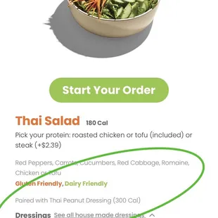 Thai salad description. It fails to say that it is spicy.