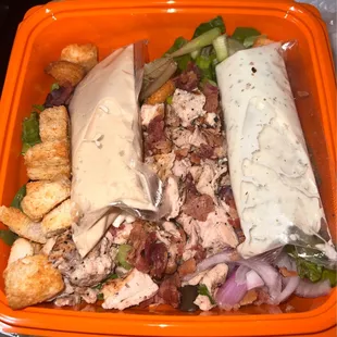 BYO Salad w/ Chicken, Bacon, Red Onion, Green Onion, Croutons, Feta Cheese, Ranch and Caesar