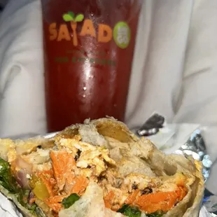 Buffalo Chicken Wrap, no celery, no blue cheese, add ranch. Along with their Frozen Strawberry Lemonade.
