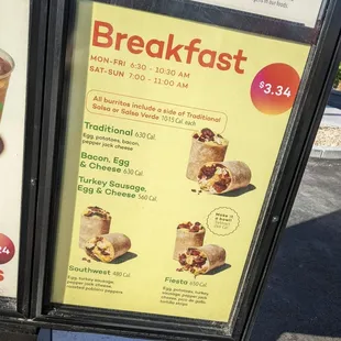 Breakfast menu